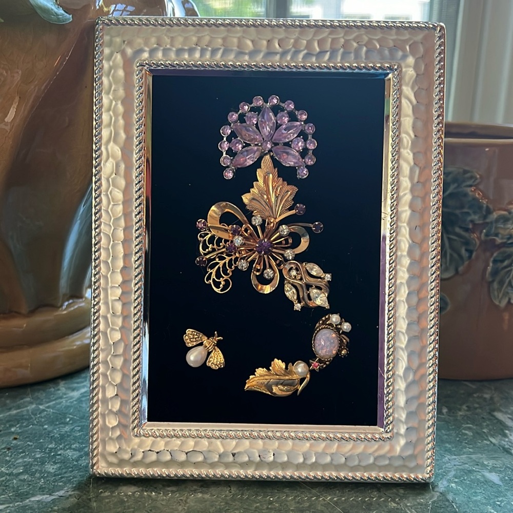 One of a kind handcrafted pictures from broken vintage jewelry. Price firm.